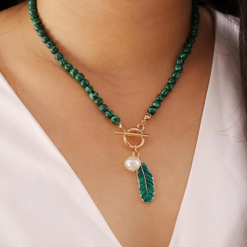 Boho Halsketting met Malachiet en Kralen voor Dames - Image 2