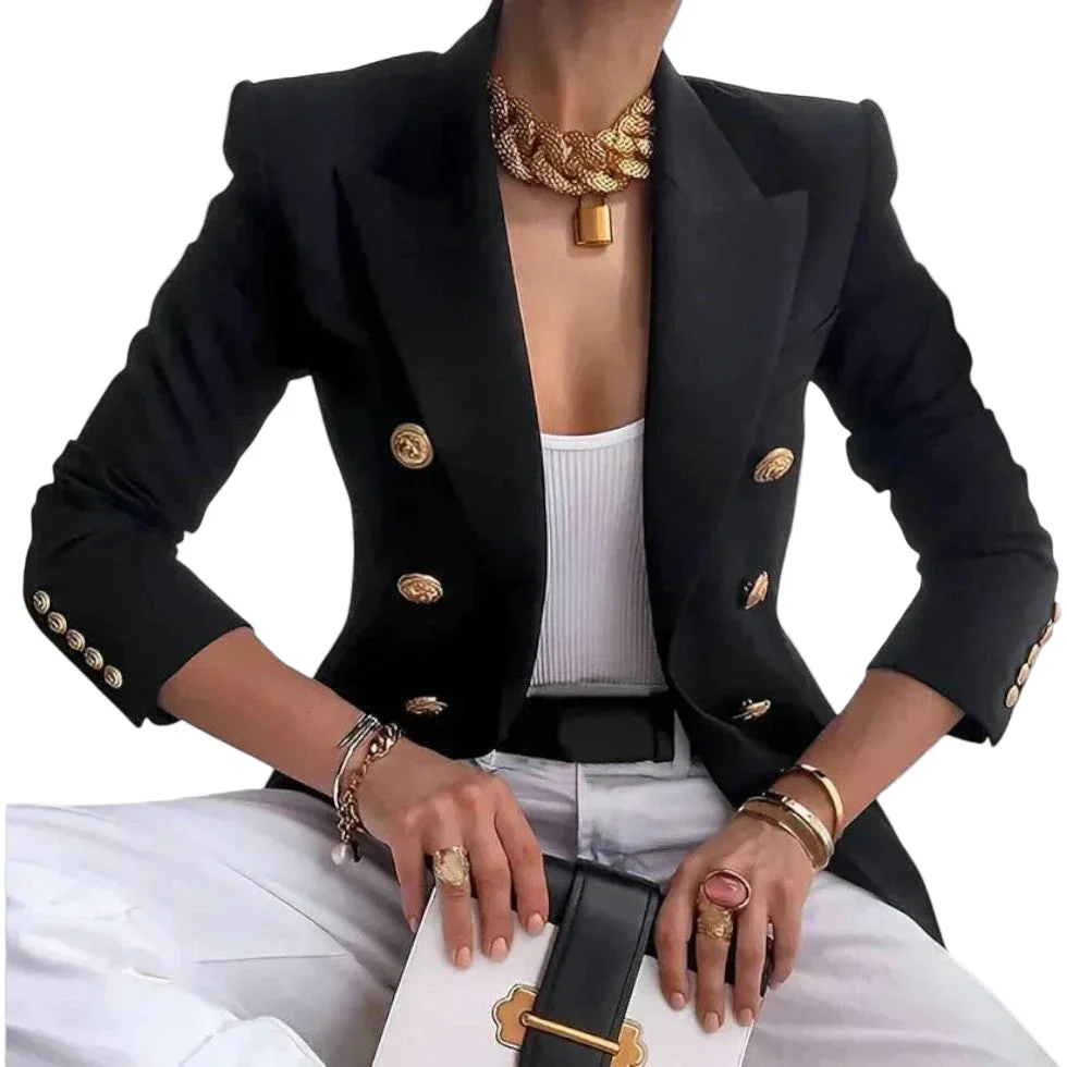 Dames Blazer met Dubbele Rij Knopen en Luxe Afwerking