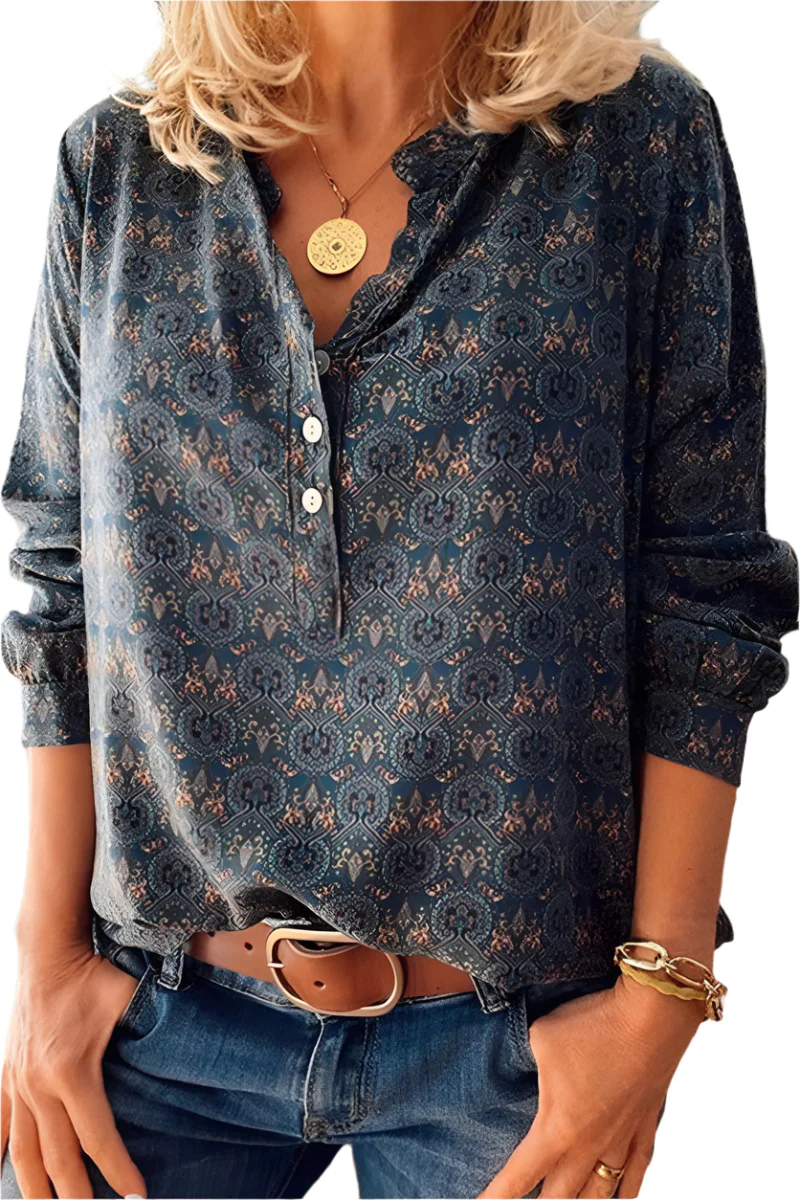 Dames Blouse Lange Met Allover Print En Uitsnijding