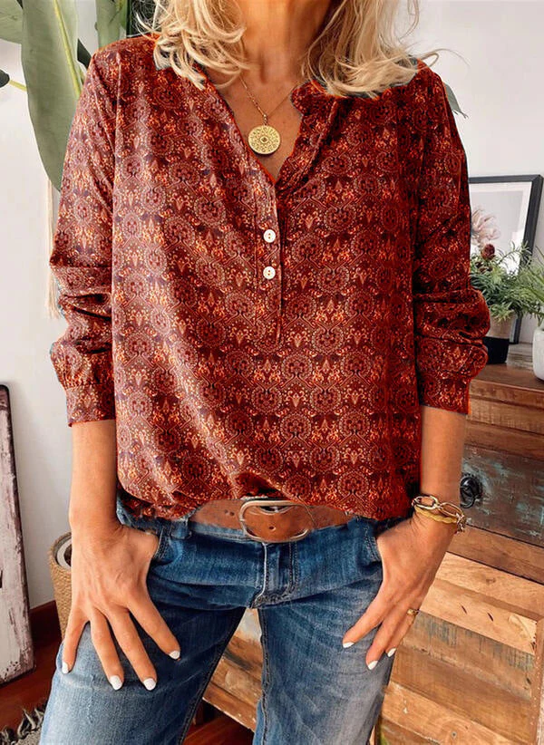 Dames Blouse Lange Met Allover Print En Uitsnijding - Image 2