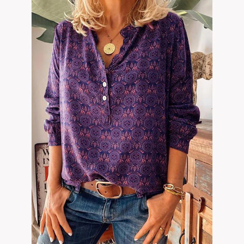 Dames Blouse Lange Met Allover Print En Uitsnijding - Image 3