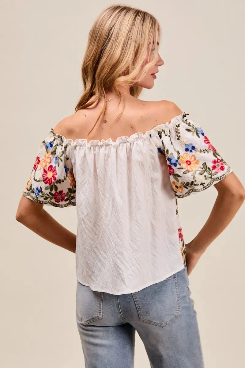 Dames Blouse Met Bloemen Borduursel Off The Shoulder - Image 2