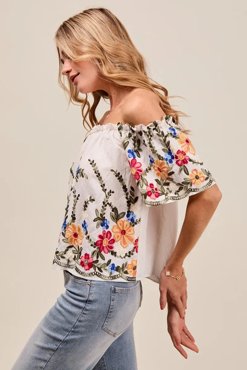 Dames Blouse Met Bloemen Borduursel Off The Shoulder - Image 3