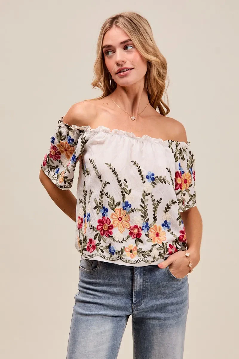 Dames Blouse Met Bloemen Borduursel Off The Shoulder - Image 4