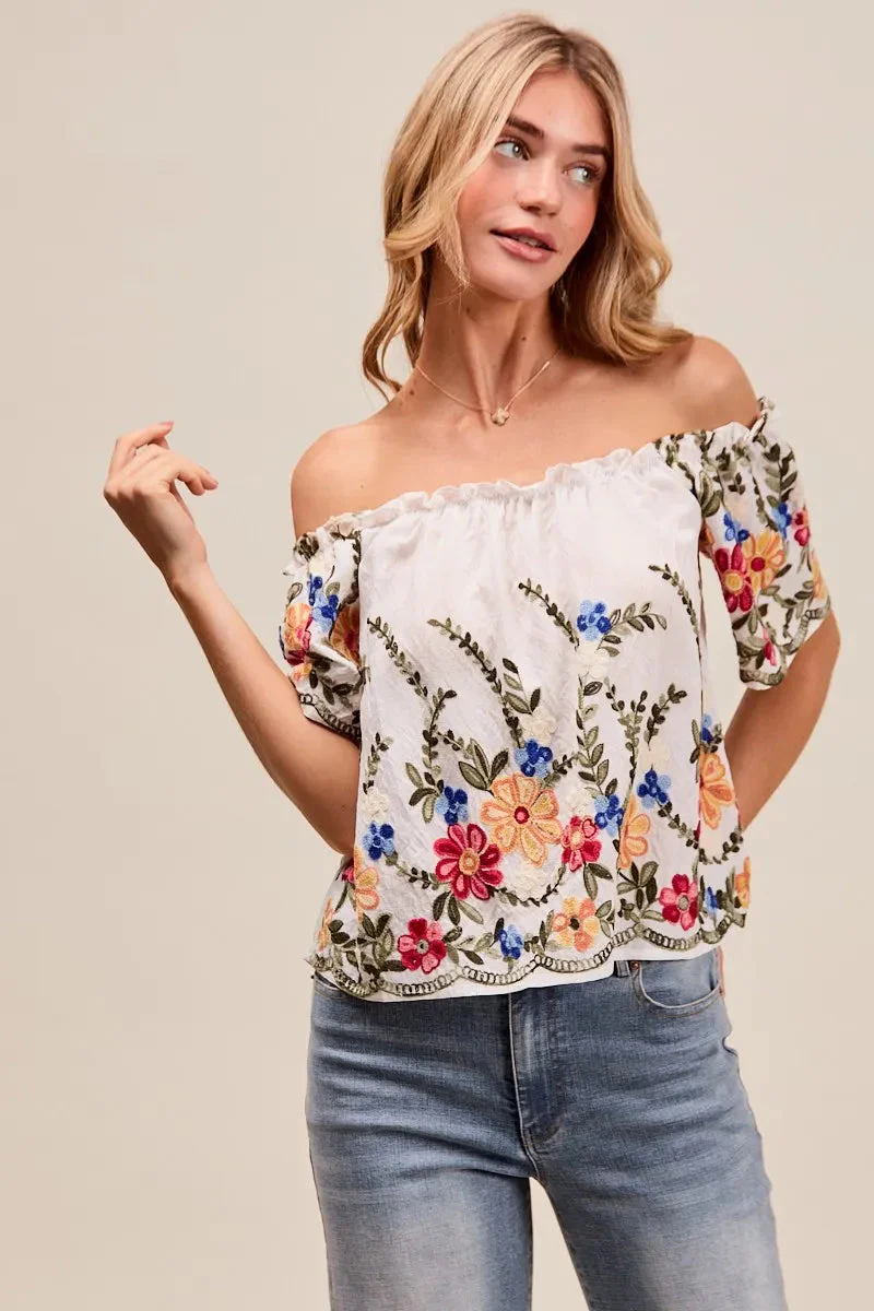 Dames Blouse Met Bloemen Borduursel Off The Shoulder - Image 5