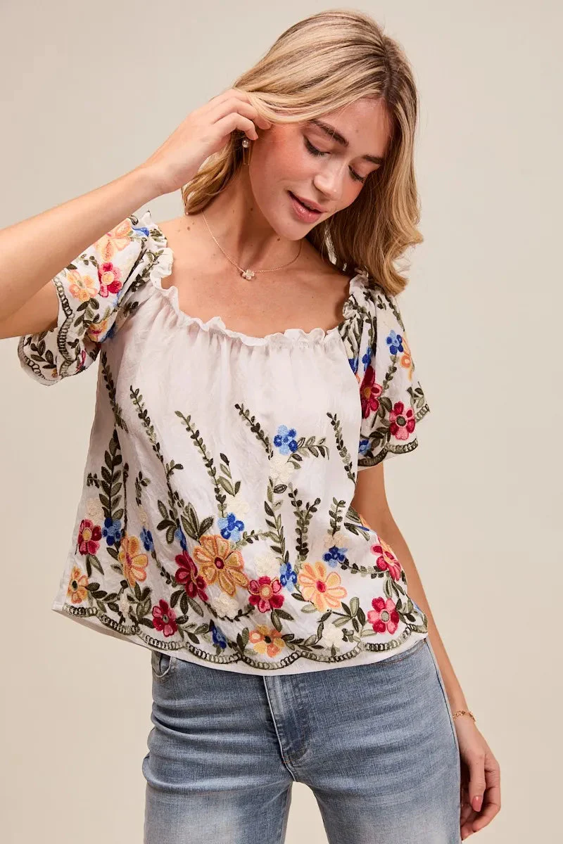 Dames Blouse Met Bloemen Borduursel Off The Shoulder - Image 7