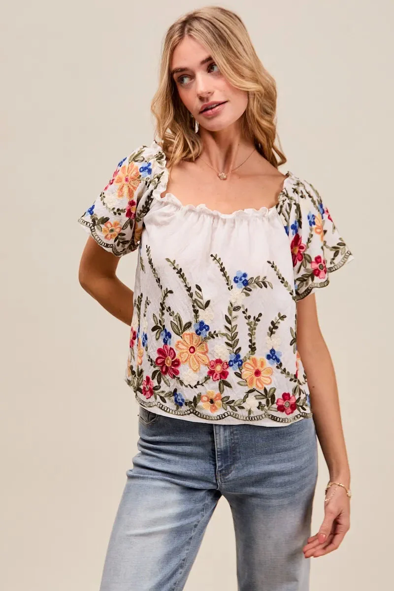 Dames Blouse Met Bloemen Borduursel Off The Shoulder - Image 9