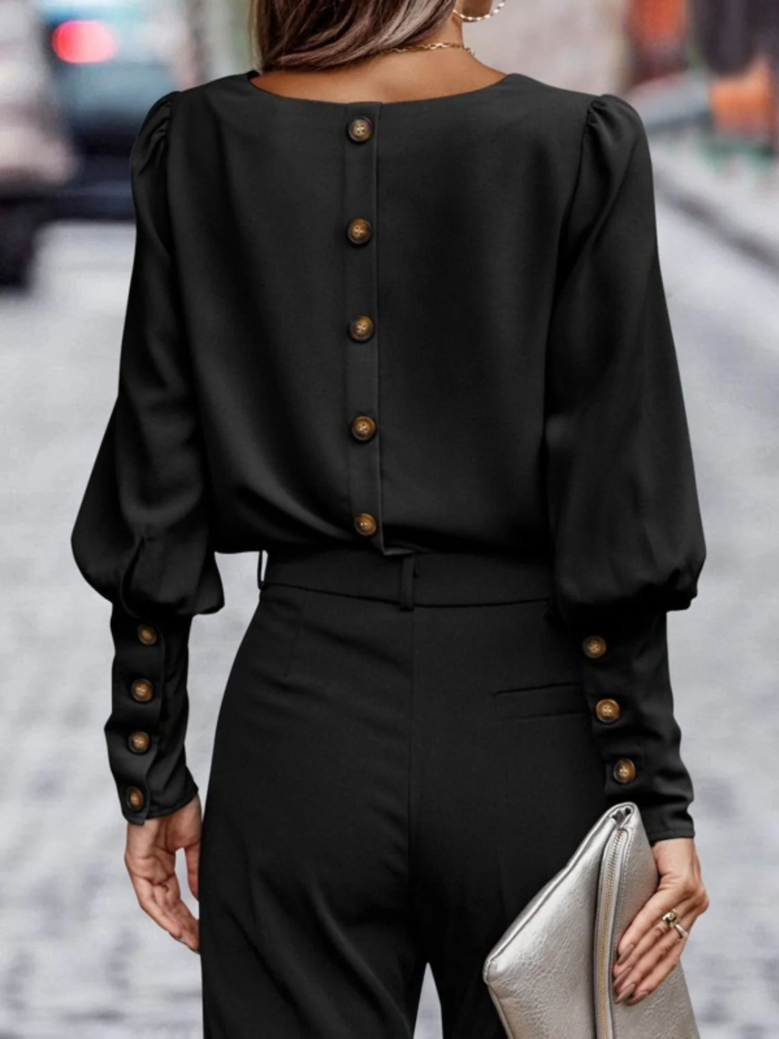 Dames Blouse Ronde Hals Lantaarnmouwen - Image 9