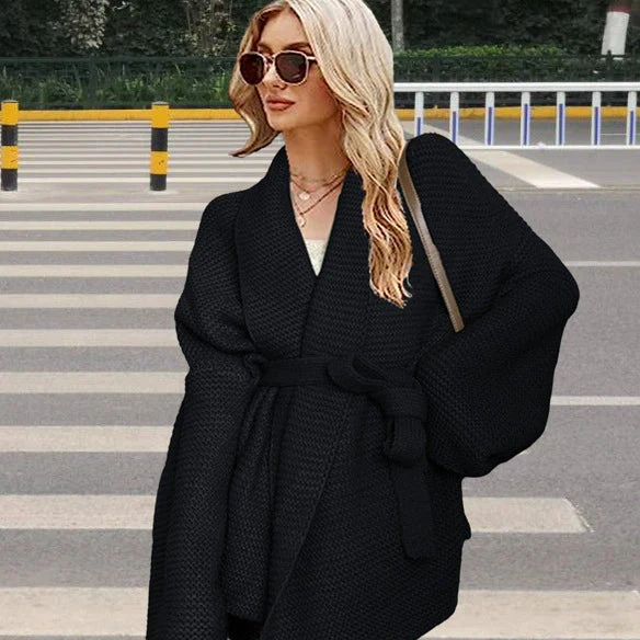 Dames Cardigan Chunky Knit Oversized Met Tailleband - Image 2