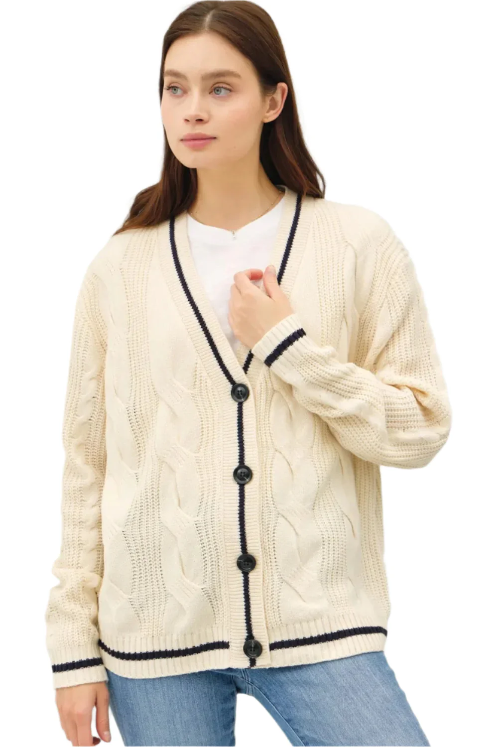 Dames Cardigan V-Hals Kabelbrei