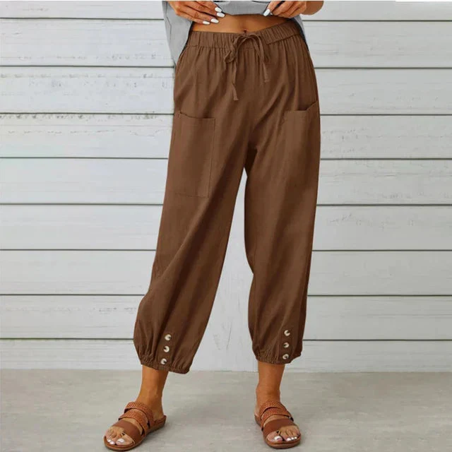 Dames Casual Broek Losse Pasvorm Ademend Mengsel Met Touwtjes Taille Enkel Lengte - Image 10