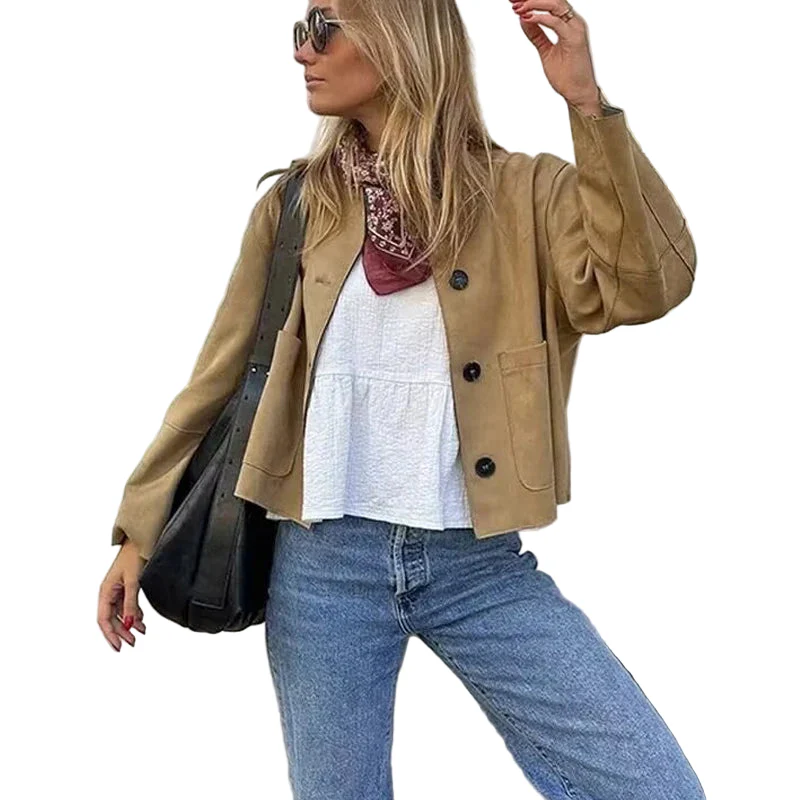 Dames Cropped Blazer Jas met Lange Mouwen en Tailored Fit