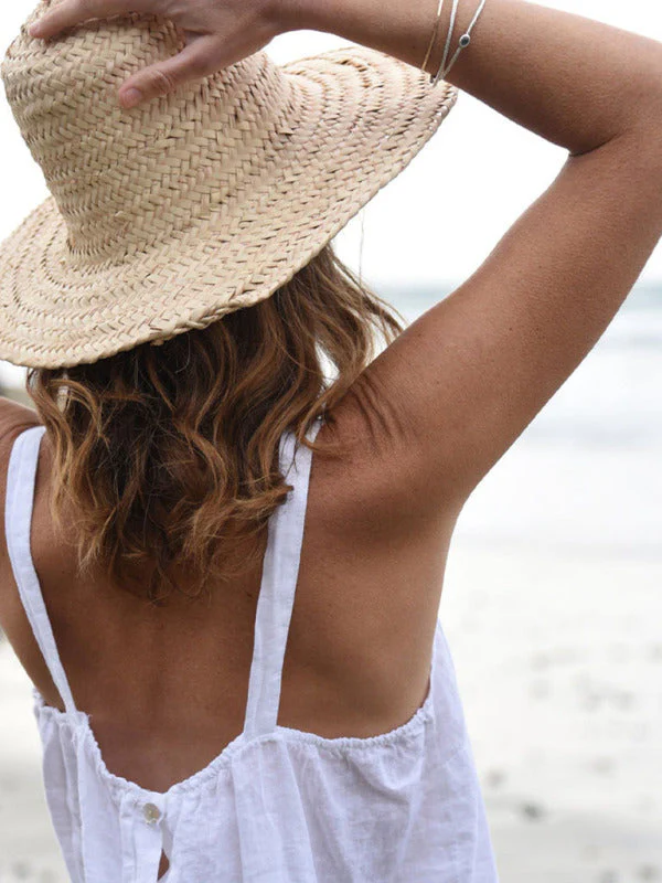 Dames Cropped Top Retro Linnen Halter - Image 3