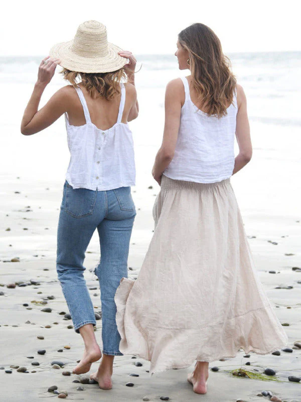 Dames Cropped Top Retro Linnen Halter - Image 6