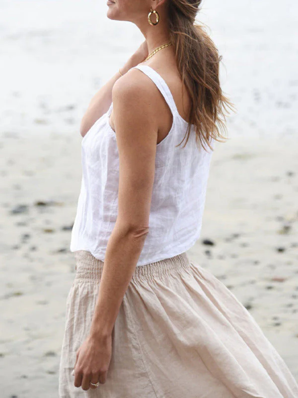 Dames Cropped Top Retro Linnen Halter - Image 7