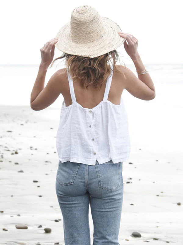 Dames Cropped Top Retro Linnen Halter - Image 8