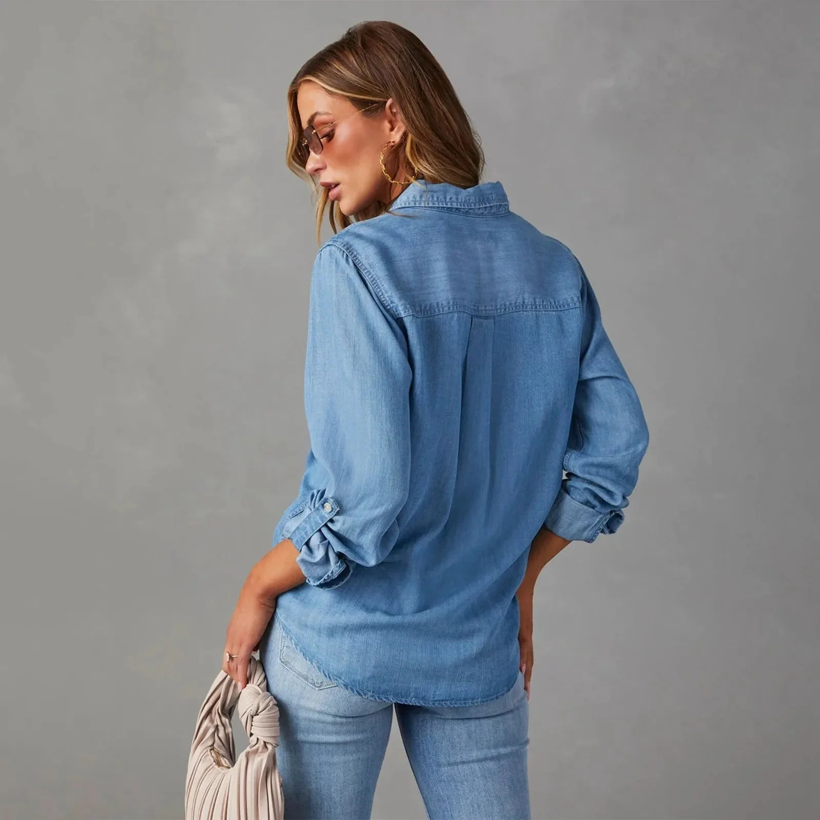 Dames Denim Shirt Lange Mouwen Chique Stijl - Image 6