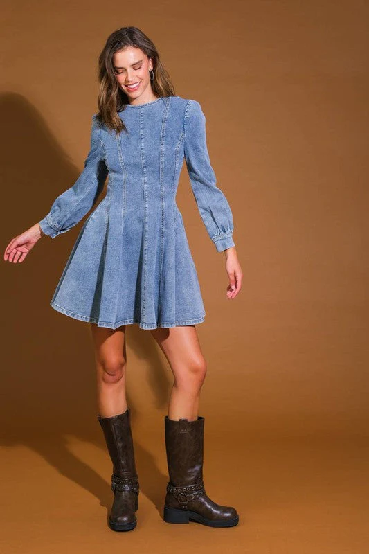 Dames Denim Skater Mini Jurk Medium - Image 2