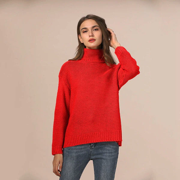 Dames Gebreide Trui Met Turtleneck en Ribbelafwerking - Image 2
