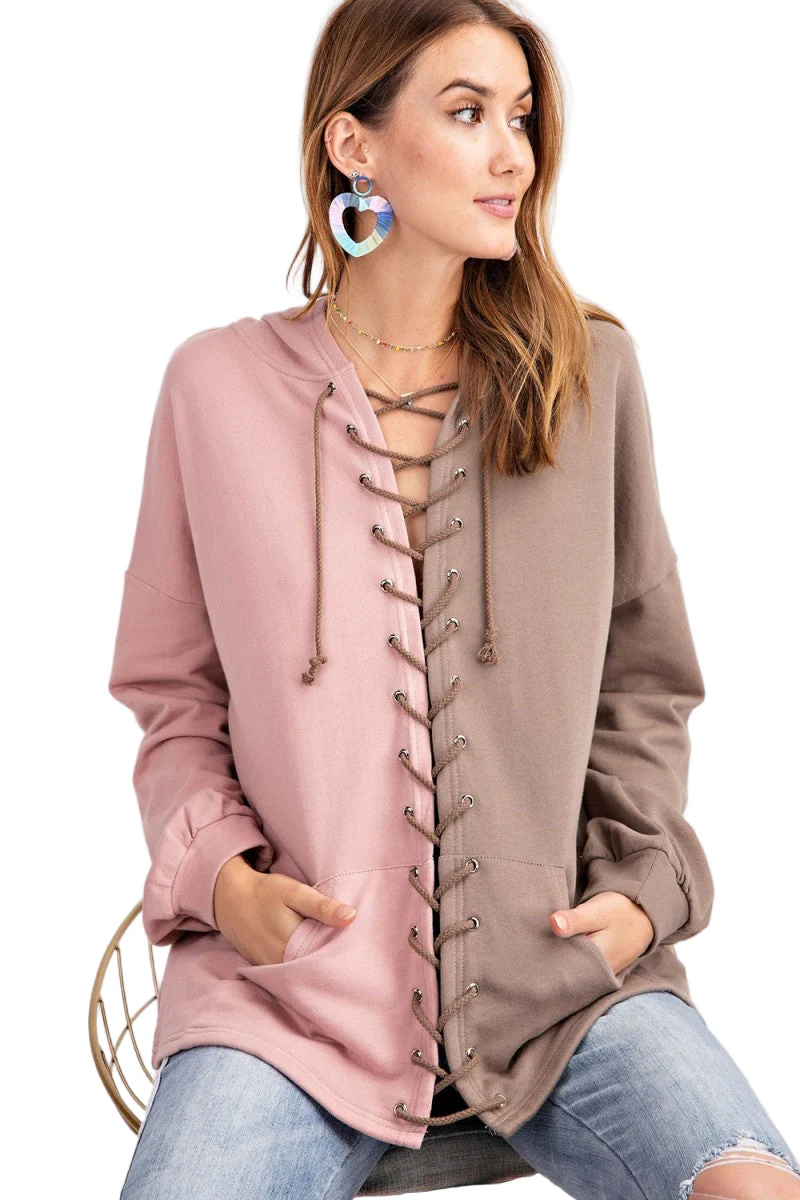 Dames Hoodie Kleurblok Terry Knit