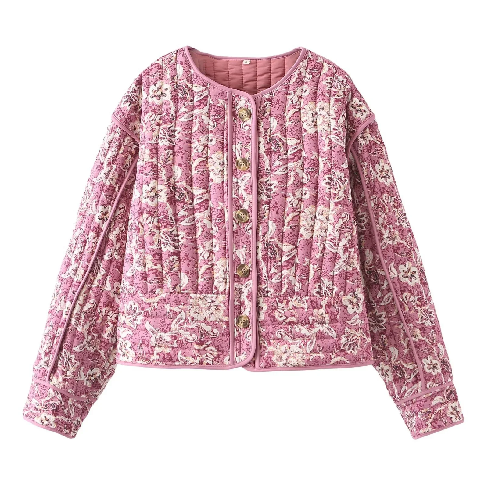 Dames Jas Gewatteerd Bloemenprint met Lange Mouwen Casual Cropped Stijl - Image 2