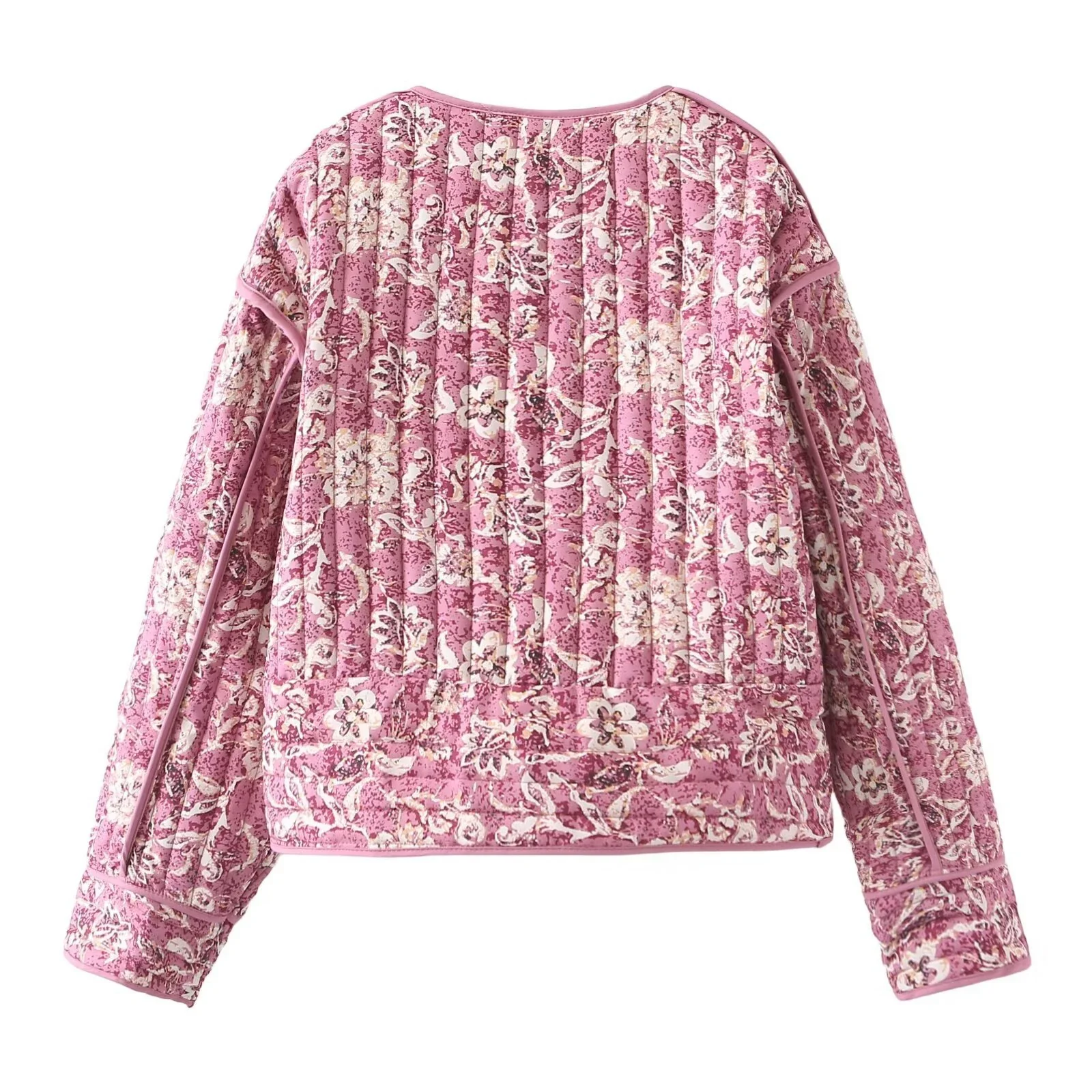 Dames Jas Gewatteerd Bloemenprint met Lange Mouwen Casual Cropped Stijl - Image 3