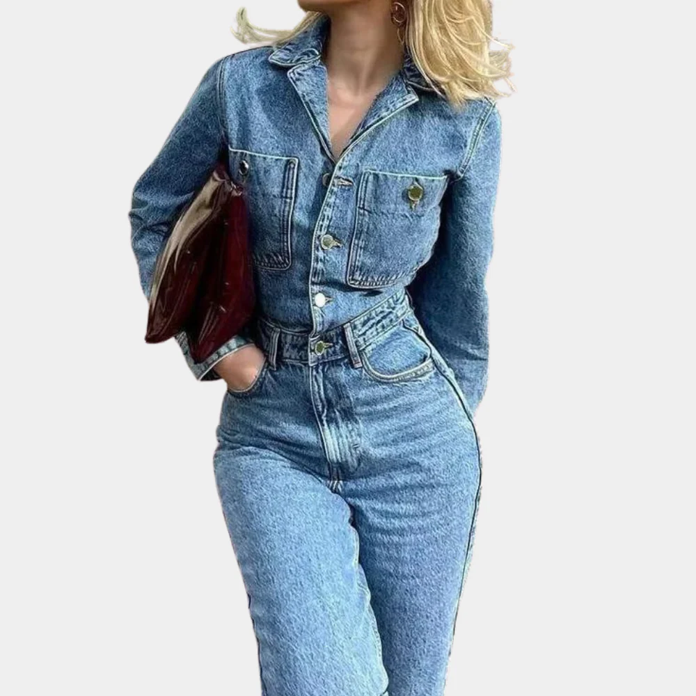 Dames Jumpsuit Spijker Denim Stijl Met Lange Mouwen - Image 2