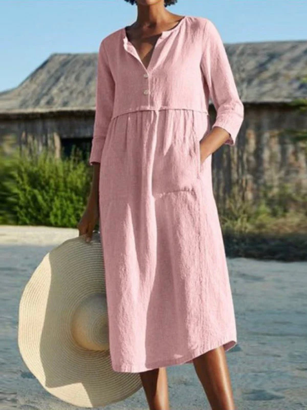 Dames Jurk Lange Mouw Ronde Hals Casual Zomerjurk
