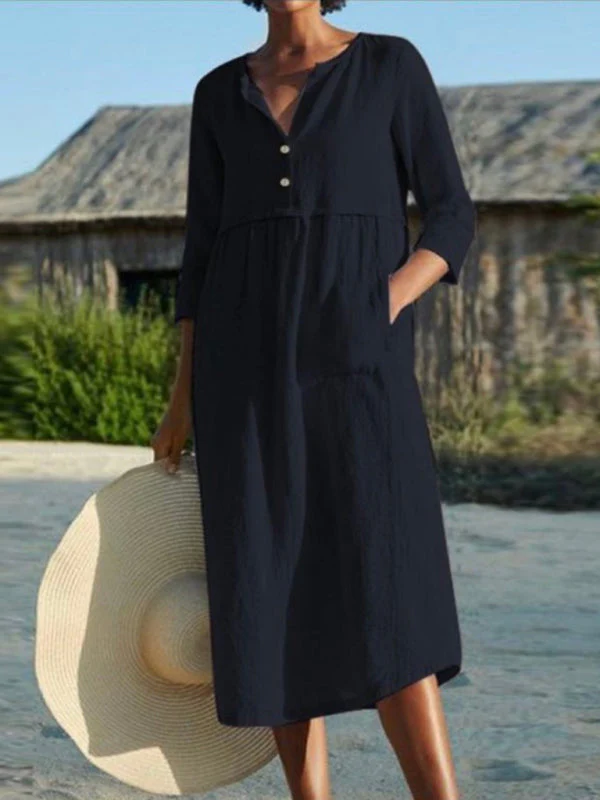 Dames Jurk Lange Mouw Ronde Hals Casual Zomerjurk - Image 2