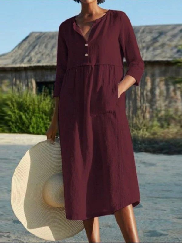 Dames Jurk Lange Mouw Ronde Hals Casual Zomerjurk - Image 3
