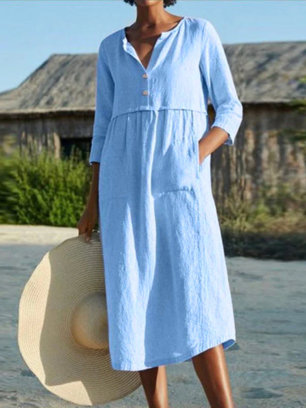 Dames Jurk Lange Mouw Ronde Hals Casual Zomerjurk - Image 4