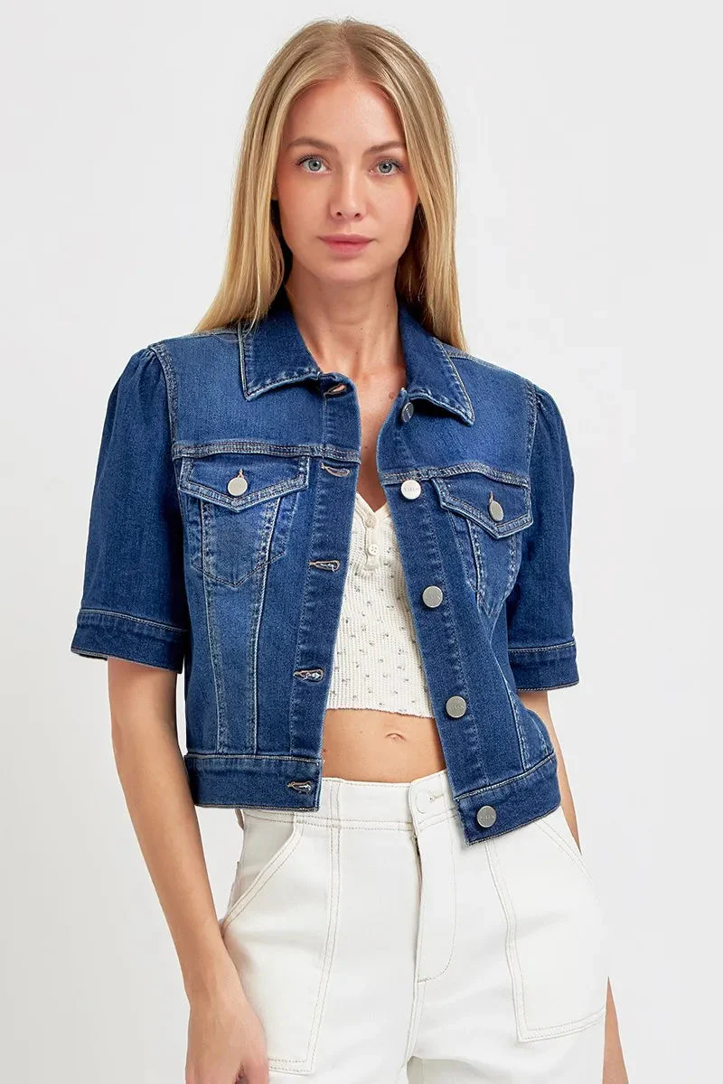 Dames Korte Mouw Crop Denim stijl Met Pofmouwen - Image 2