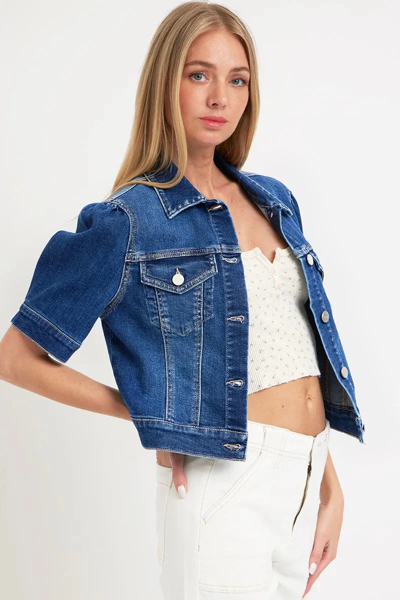 Dames Korte Mouw Crop Denim stijl Met Pofmouwen - Image 4