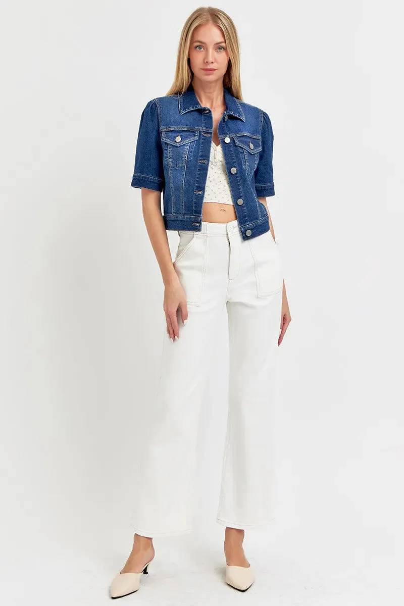 Dames Korte Mouw Crop Denim stijl Met Pofmouwen - Image 6