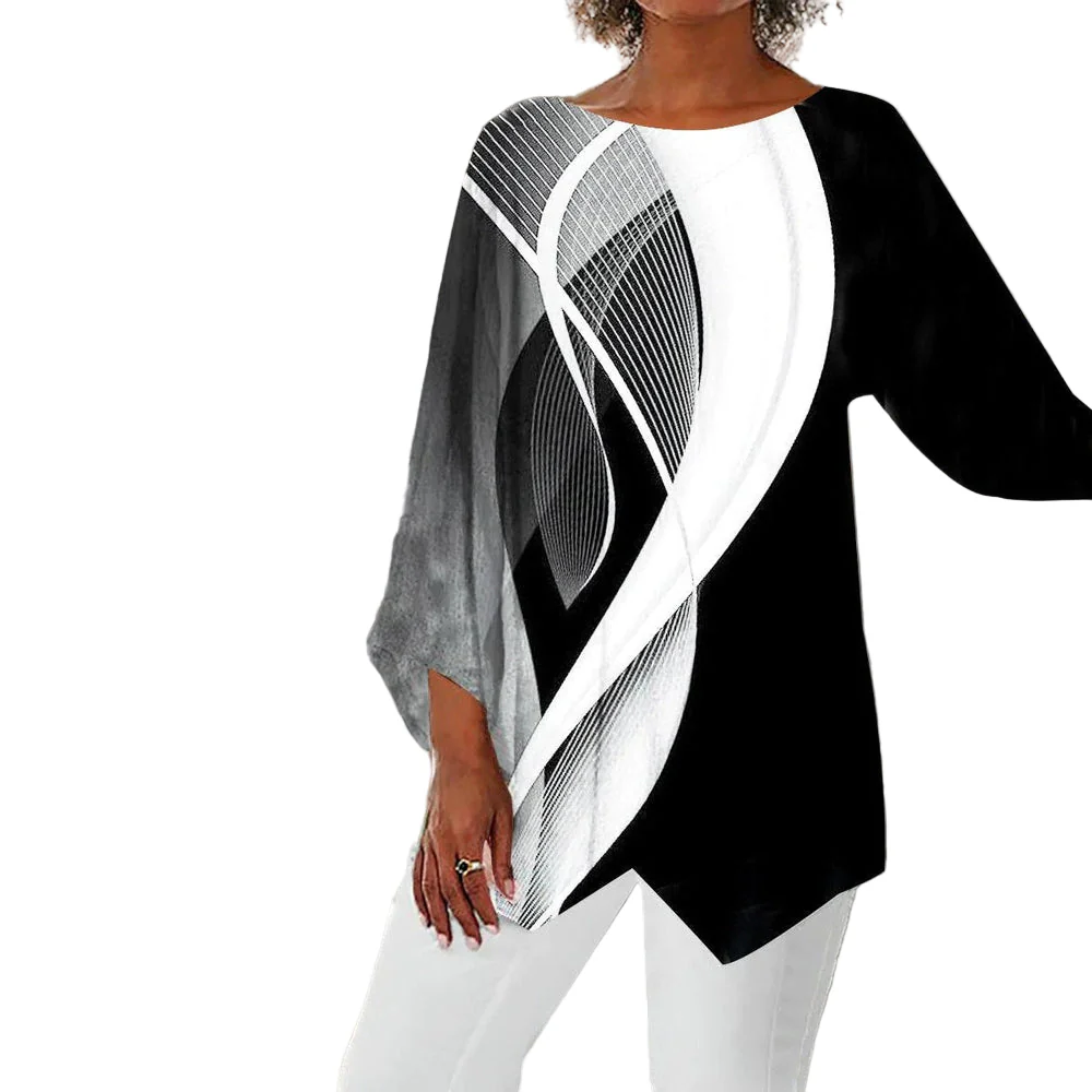 Dames Langarm Top Geometrisch Design met Asymmetrische Zoom