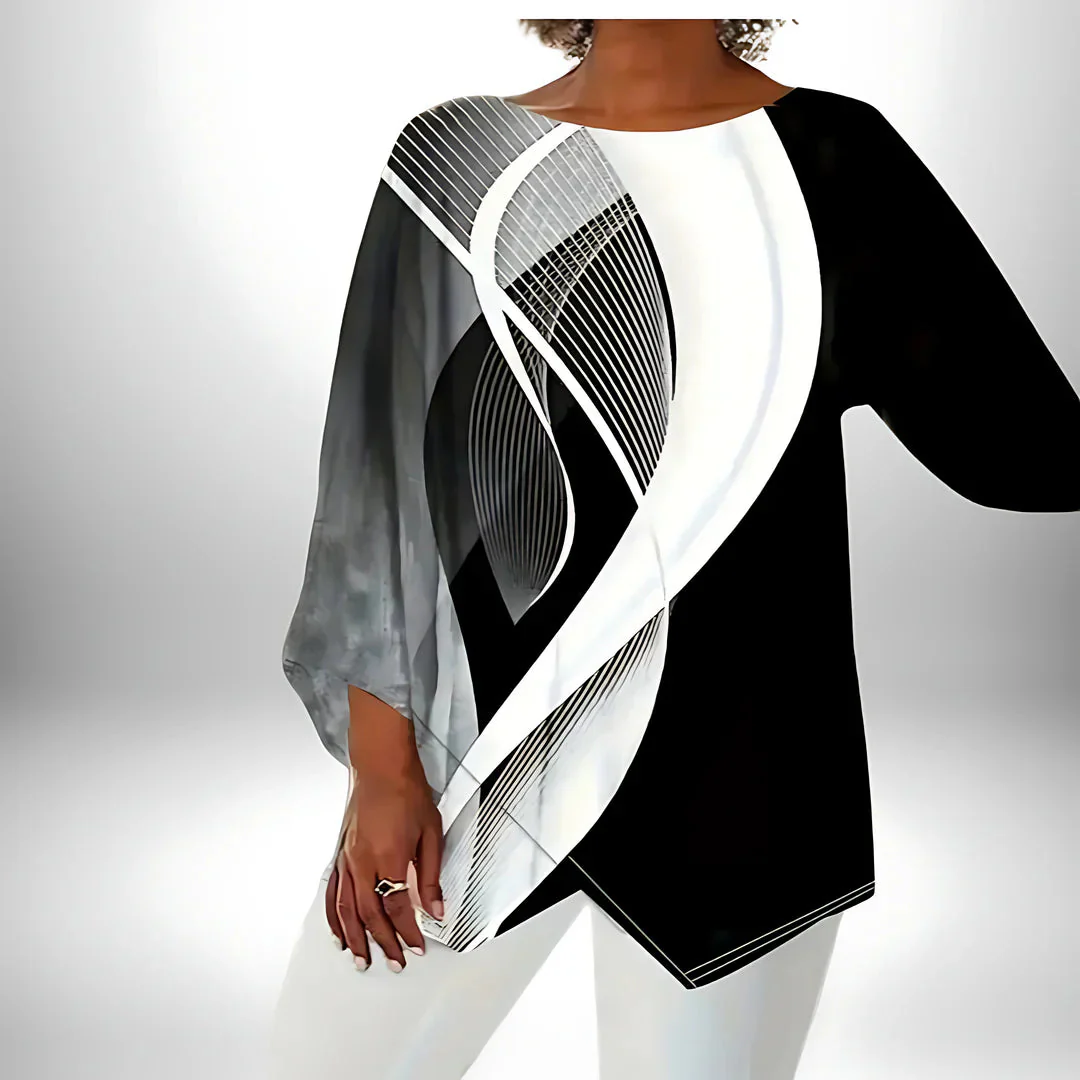 Dames Langarm Top Geometrisch Design met Asymmetrische Zoom - Image 2