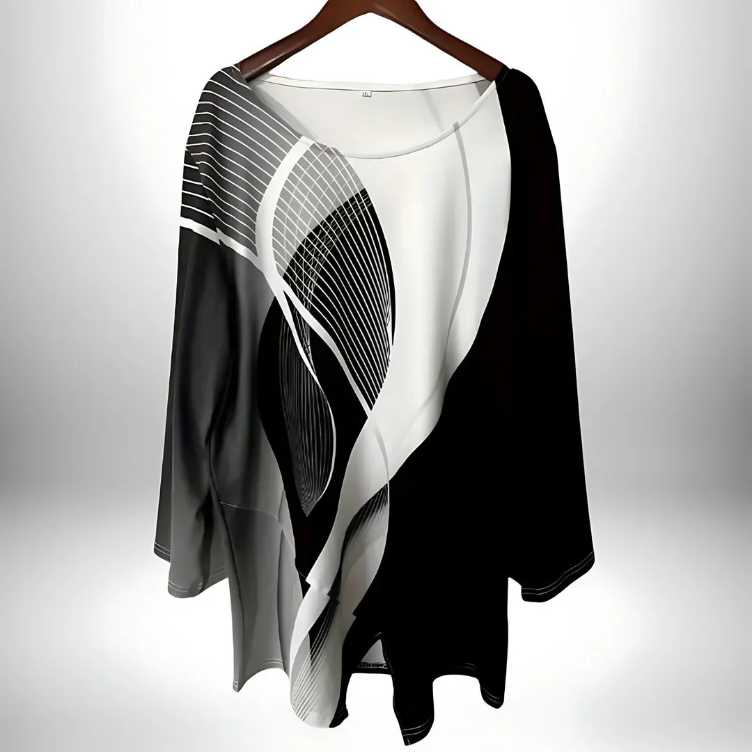 Dames Langarm Top Geometrisch Design met Asymmetrische Zoom - Image 3