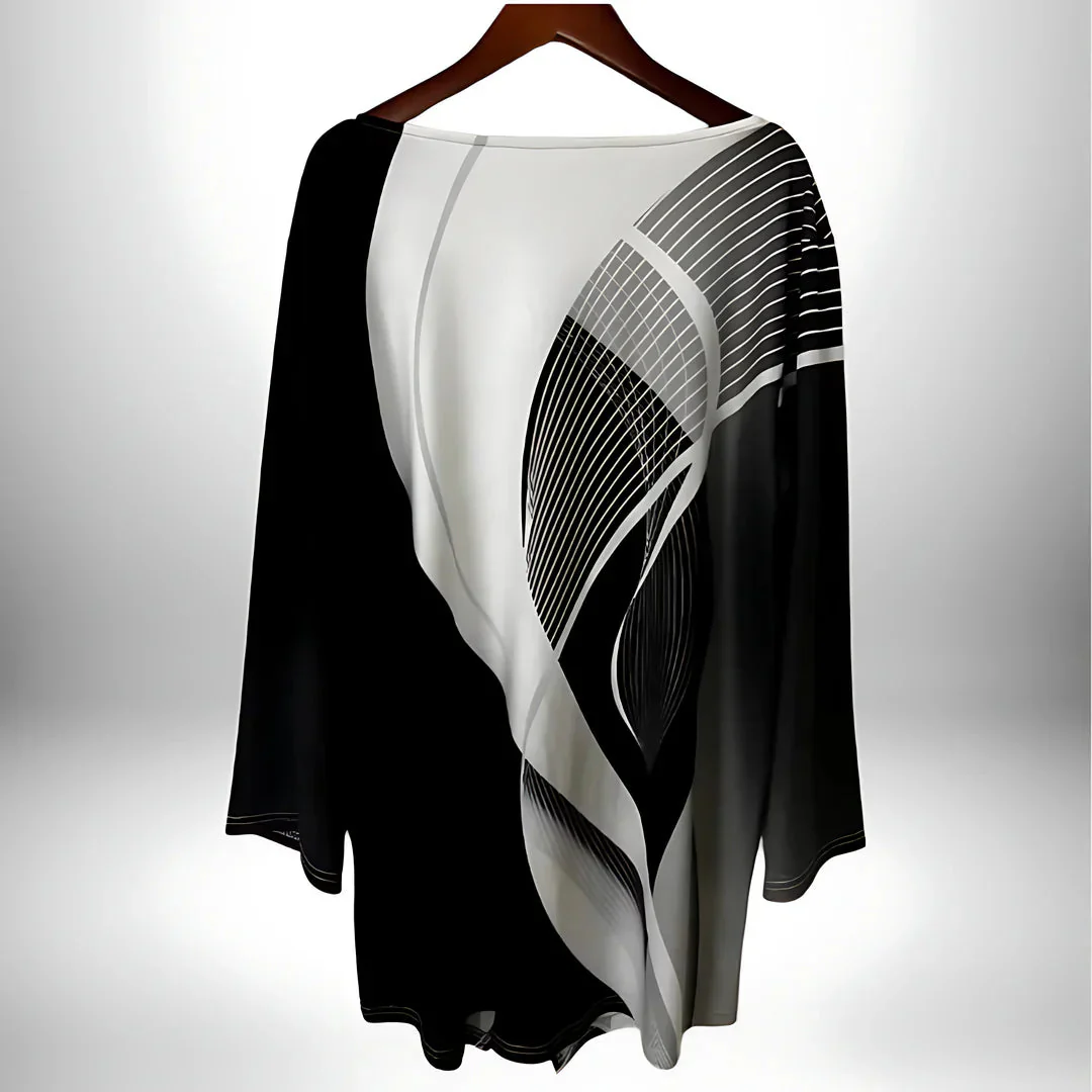Dames Langarm Top Geometrisch Design met Asymmetrische Zoom - Image 4