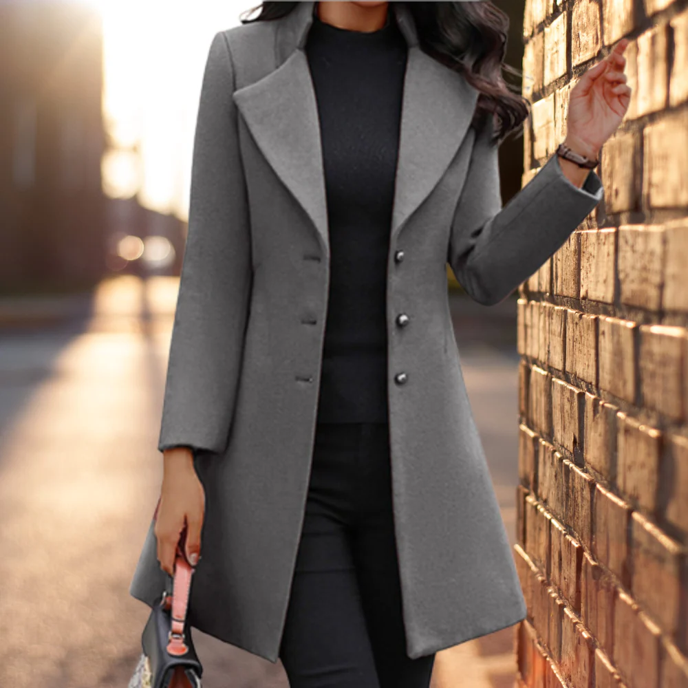 Dames Lange Jas – Tailored Fit – Wolmix – Effen - Image 6