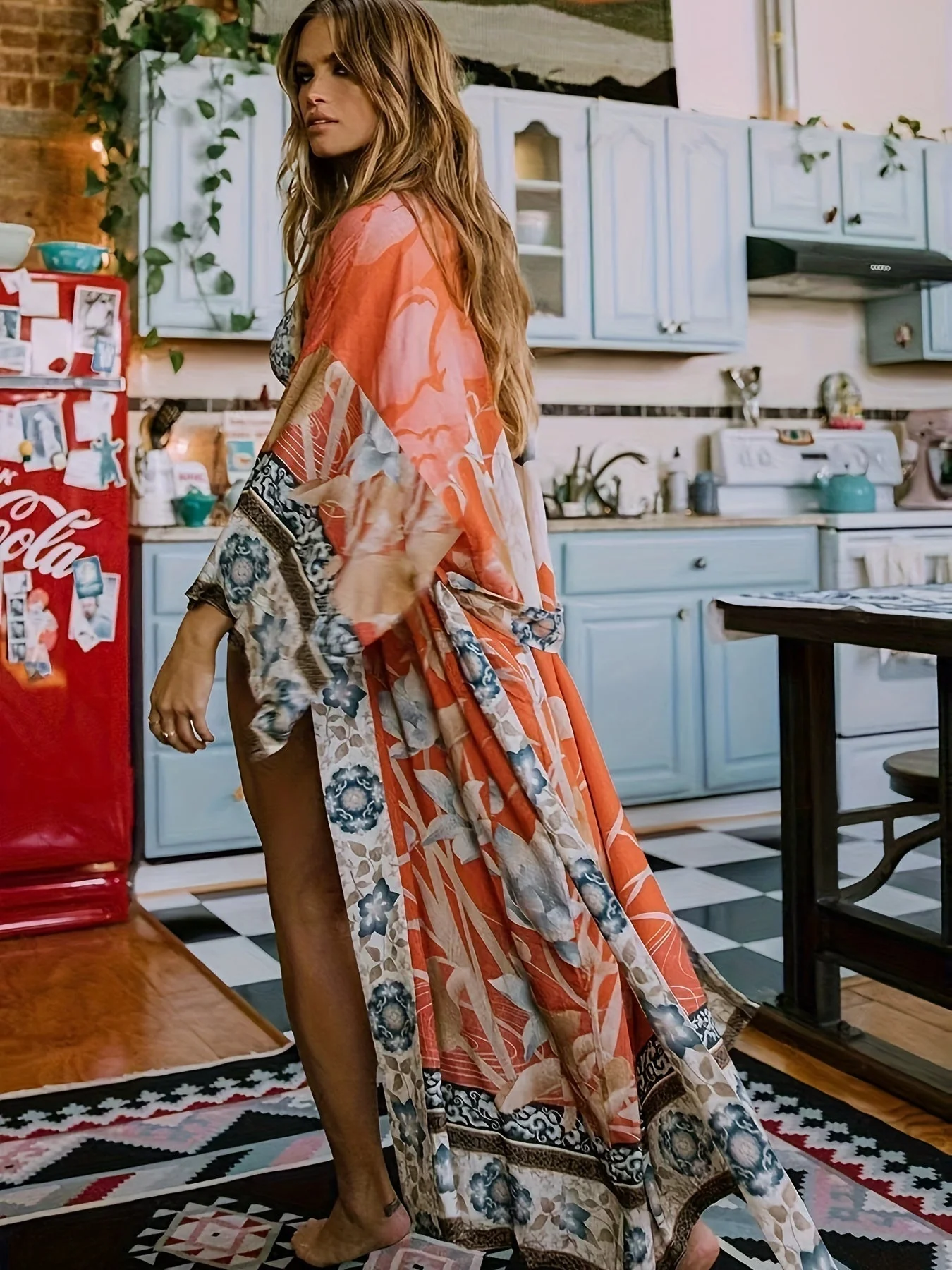 Dames Lange Kimono Bloemenprint Vloeiende Stijl - Image 2