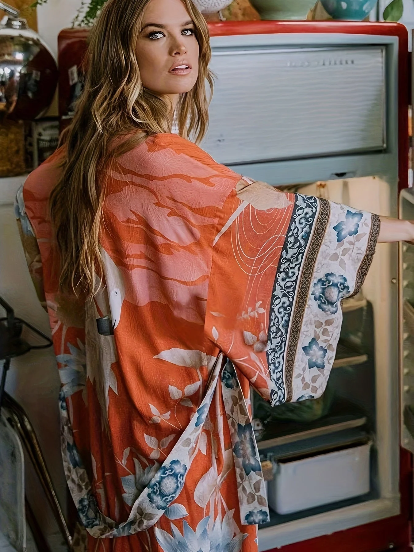 Dames Lange Kimono Bloemenprint Vloeiende Stijl - Image 3