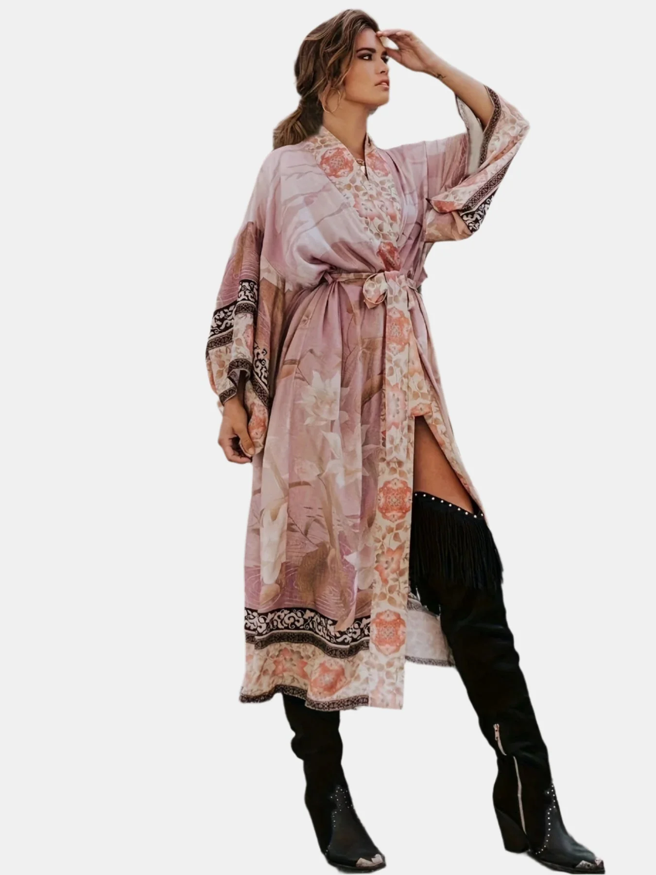 Dames Lange Kimono Bloemenprint Vloeiende Stijl - Image 4
