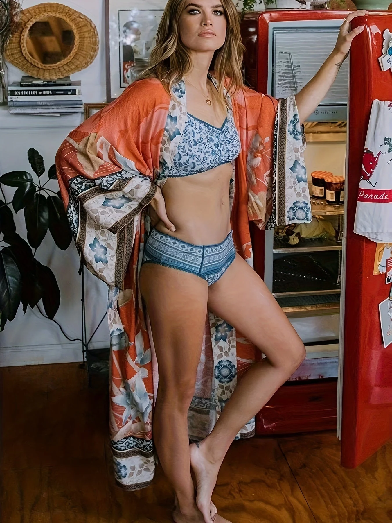 Dames Lange Kimono Bloemenprint Vloeiende Stijl - Image 6