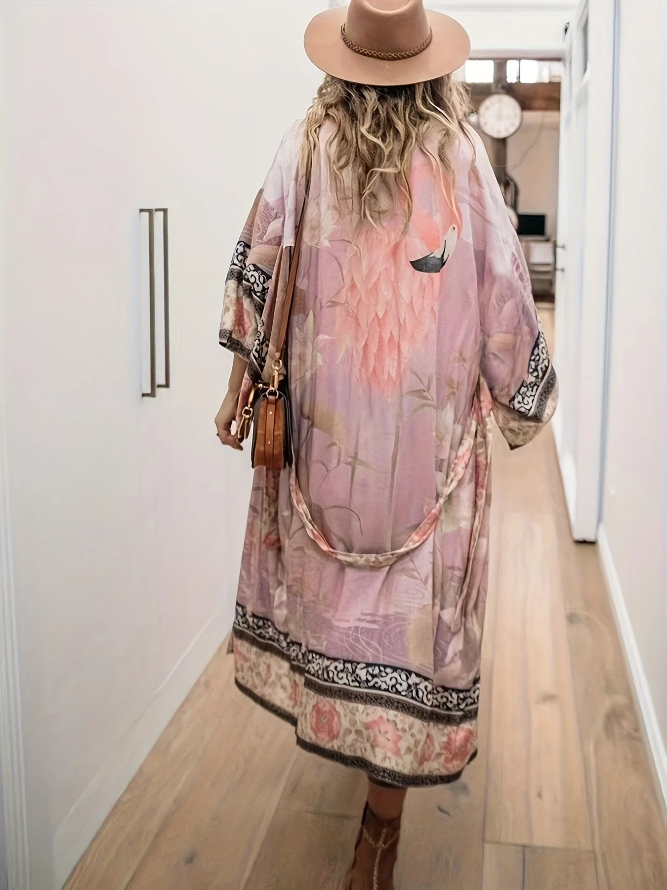 Dames Lange Kimono Bloemenprint Vloeiende Stijl - Image 8