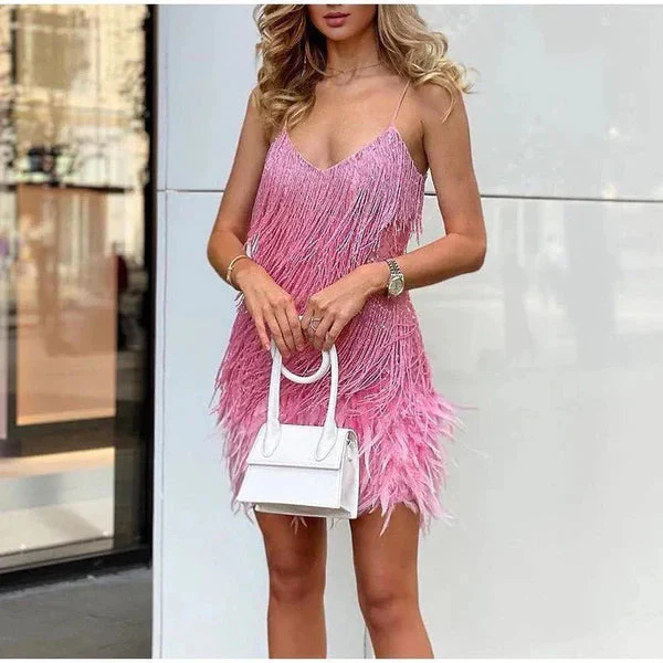 Dames Midi Jurk met Pailletten en Veren voor Feestelijke Gelegenheden - Image 10