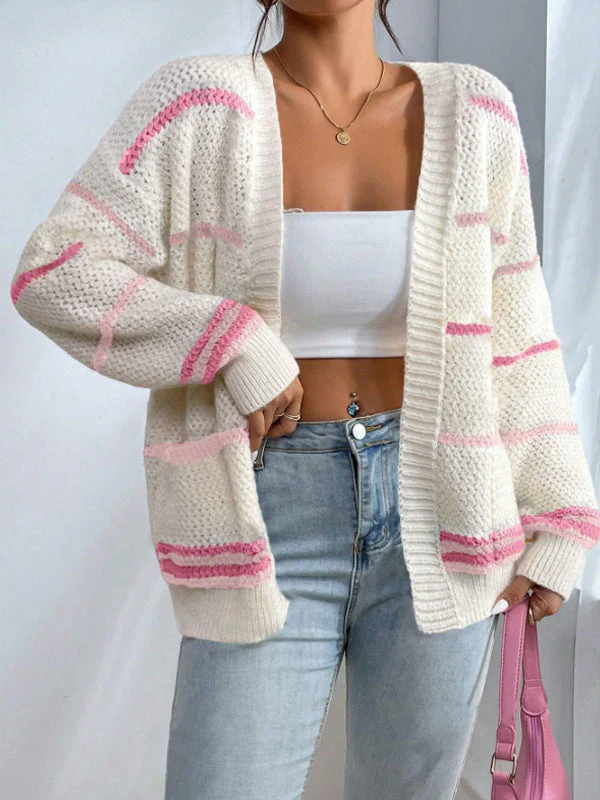 Dames Oversized Gebreide Cardigan met Gestreepte Open Voorzijde - Image 4