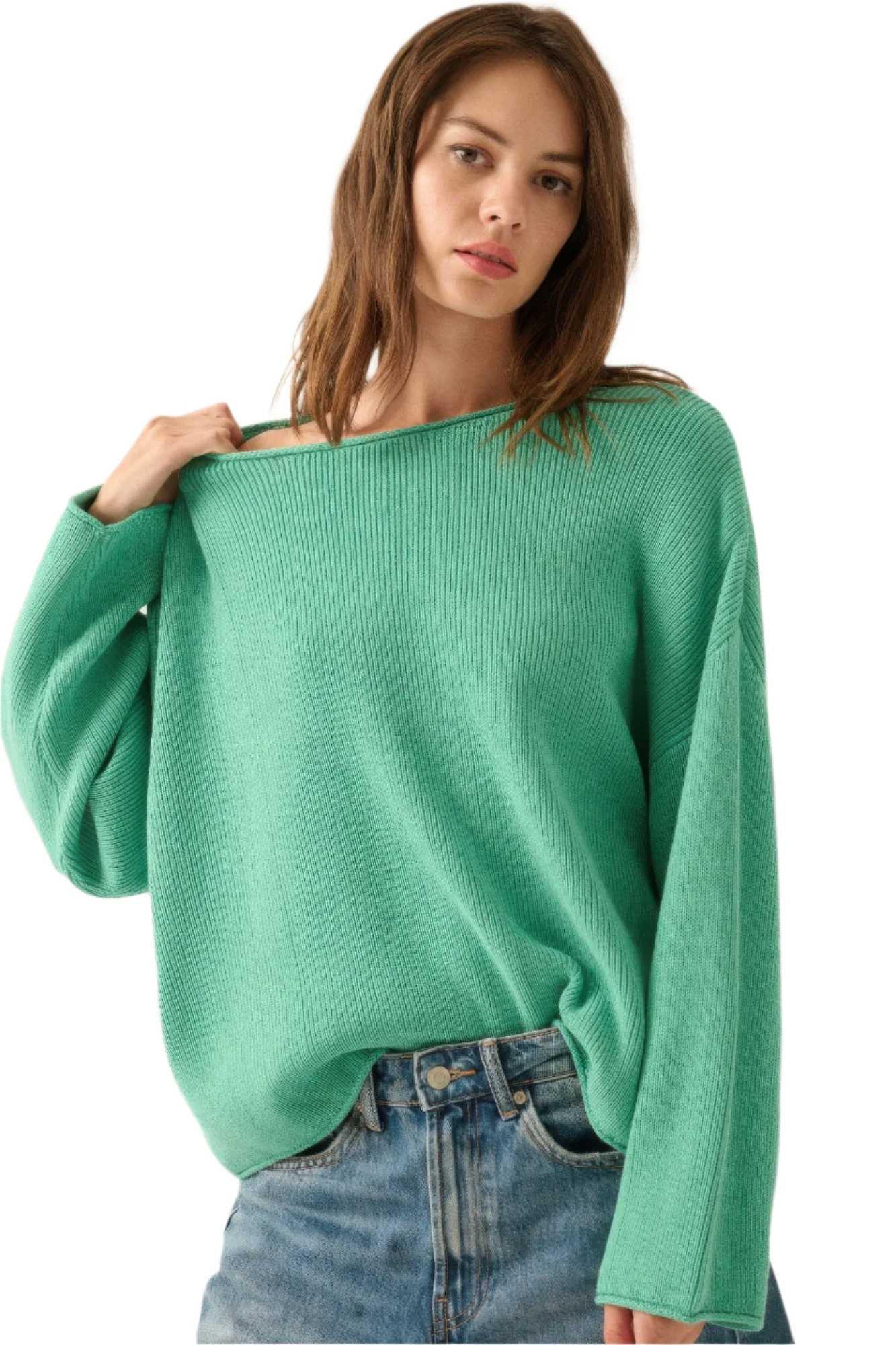 Dames Oversized Trui Ribgebreid Boothals