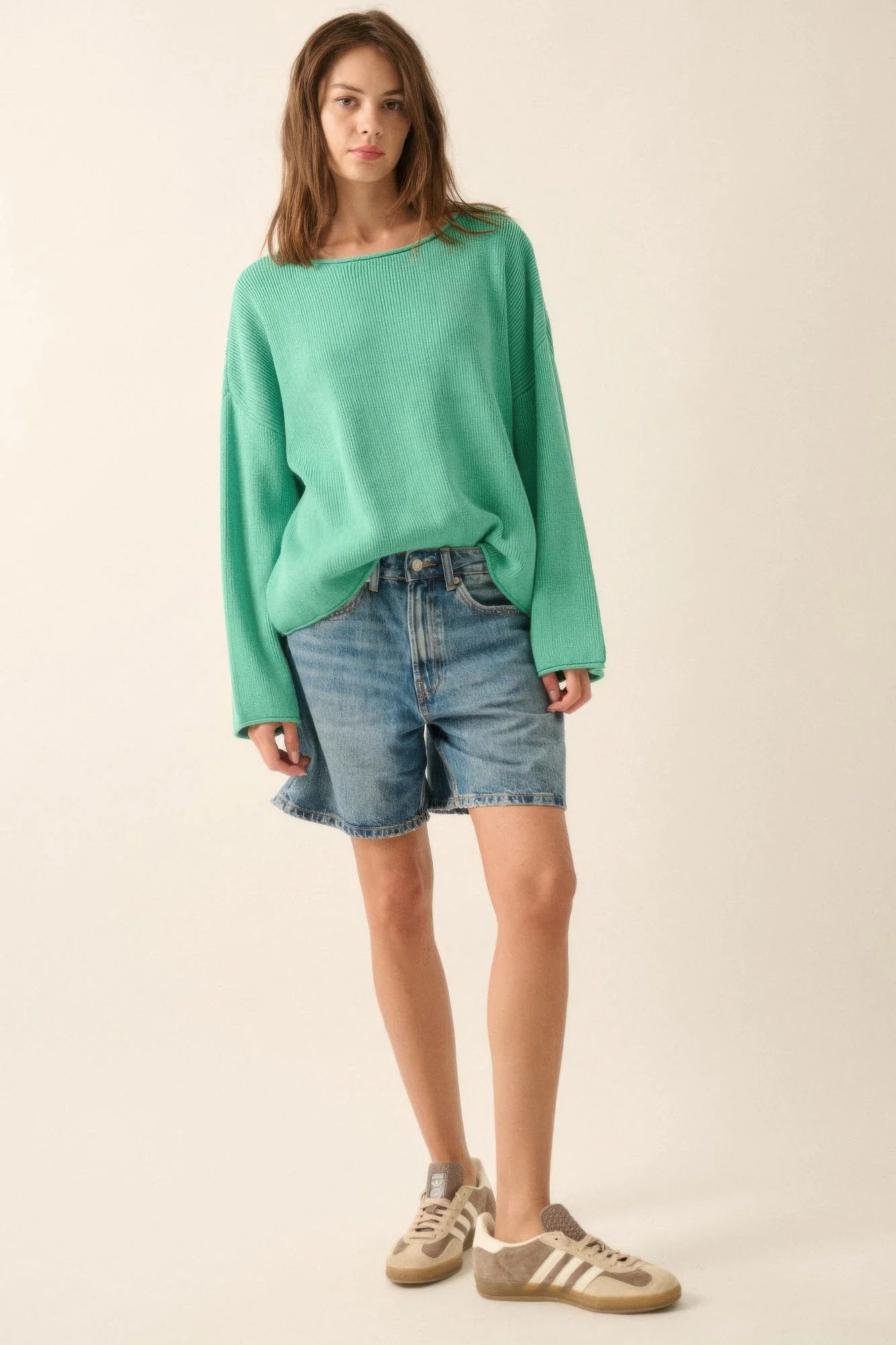 Dames Oversized Trui Ribgebreid Boothals - Image 2