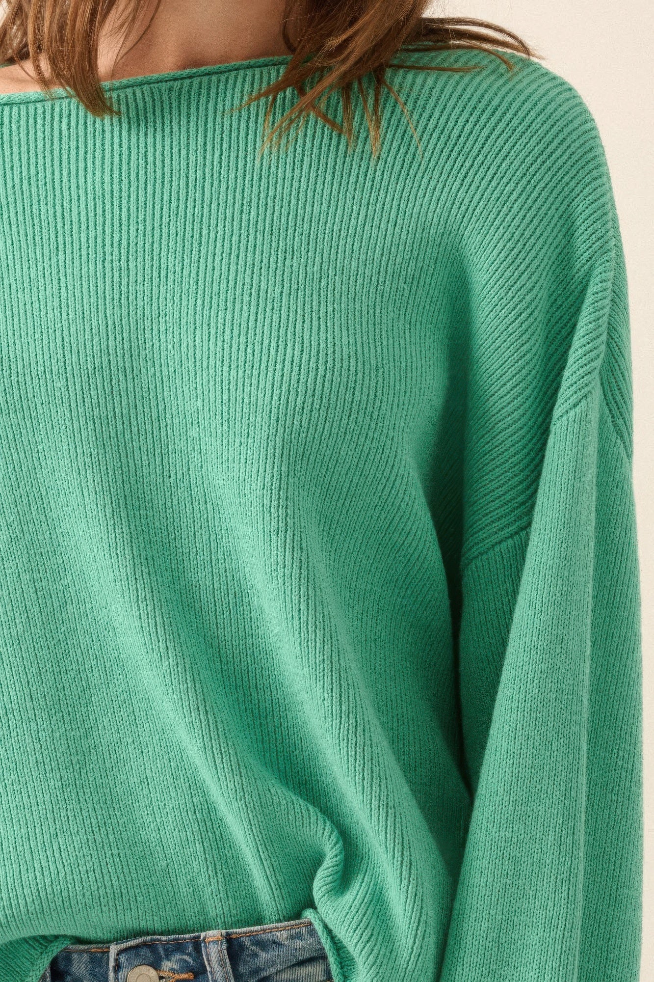 Dames Oversized Trui Ribgebreid Boothals - Image 5
