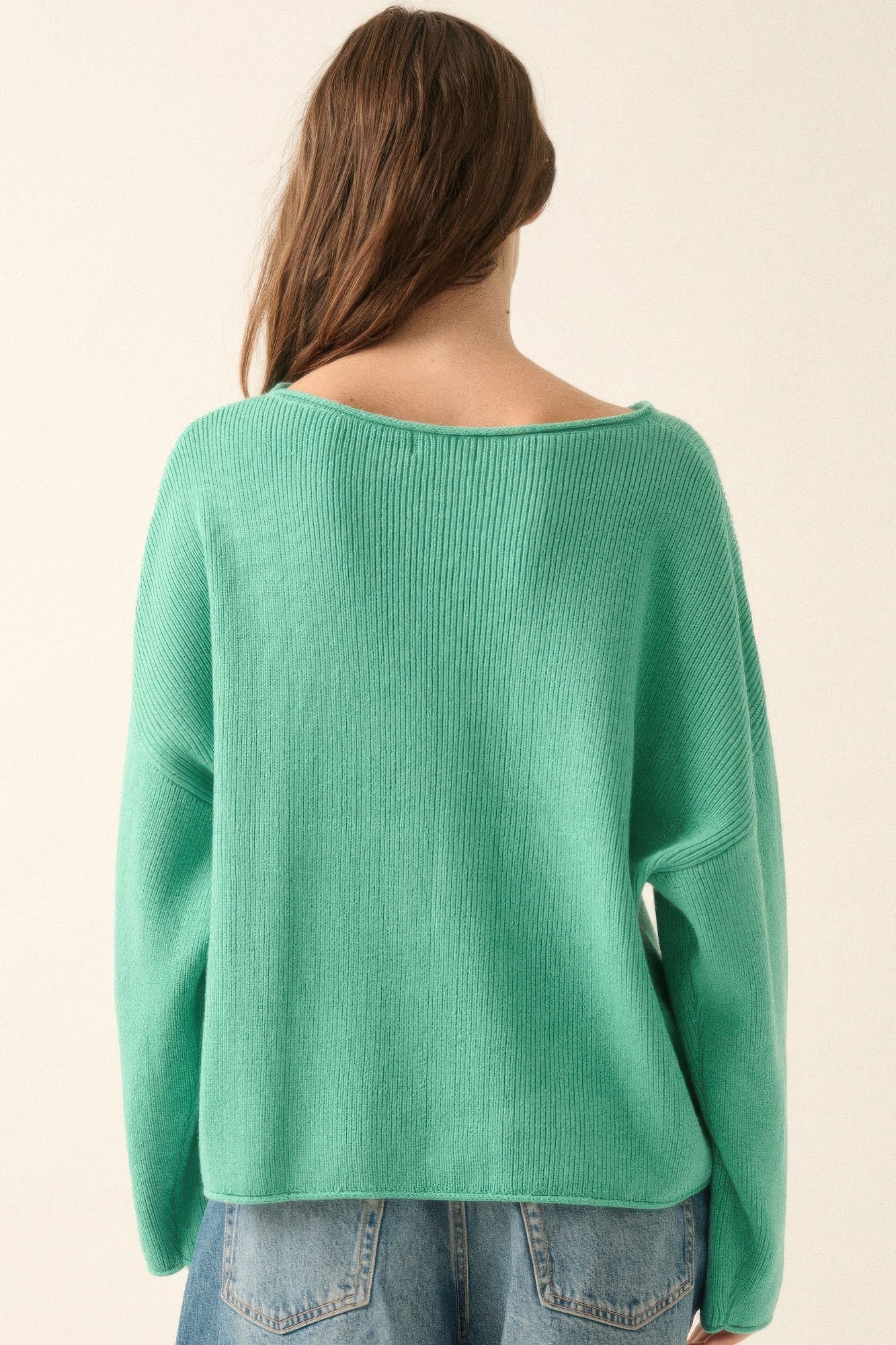 Dames Oversized Trui Ribgebreid Boothals - Image 6